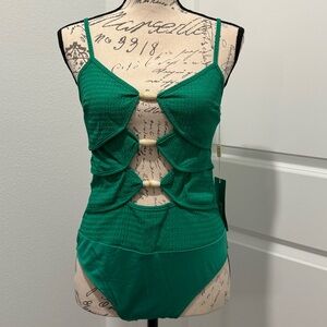 NWT Lizette Collection Green Women's Intimate Bodysuit w/Cut-Out & Bead Design